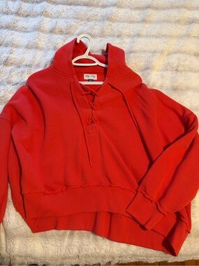 American Eagle Outfitters Red Lace-Up Hoodie Sweatshirt